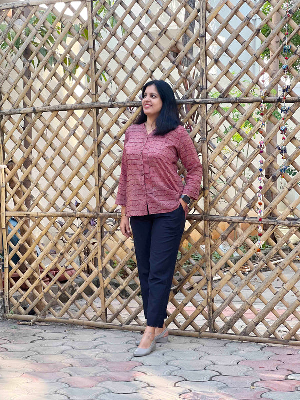 Ajrakh Mul Cotton Shirt -Maroon