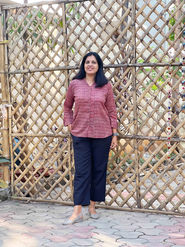 Ajrakh Mul Cotton Shirt -Maroon