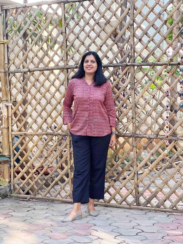 Ajrakh Mul Cotton Shirt -Maroon