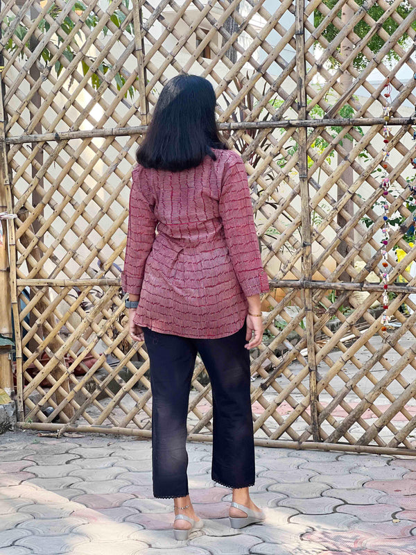 Ajrakh Mul Cotton Shirt -Maroon