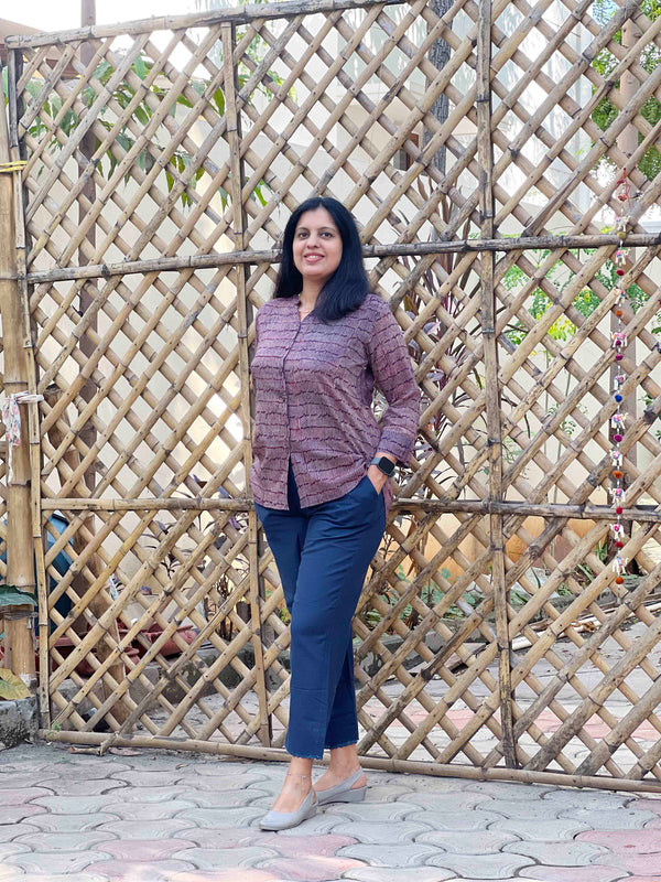 Ajrakh Mul Cotton Shirt - Navy