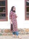 Ajrakh Block Print Pure Cotton Kurta ( One Piece ) - Red and Blue Geo