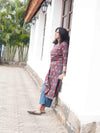 Ajrakh Block Print Pure Cotton Kurta ( One Piece ) - Red and Blue Geo