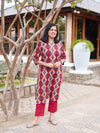 Ajrakh Block Print Pure Cotton Kurta ( One Piece ) - Red & Peach Geo