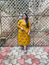 Ajrakh Cotton Dress A line Pleat- Mustard