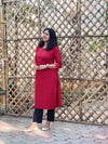 Bagh Block Print Floral Kurta- Red