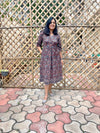 Dabu Block Print Cotton Dress - Kashish Grey Red