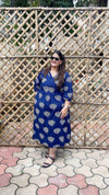 Dabu Block Print Cotton Dress - Navy Blue