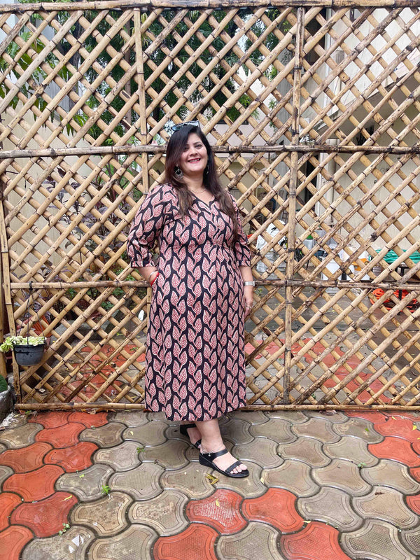 Dabu Block Print Cotton Dress -BLACK