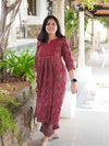 Ajrakh Floral Soft Mul Cotton Cord Set- Maroon