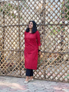 Bagh Block Print Floral Kurta- Red