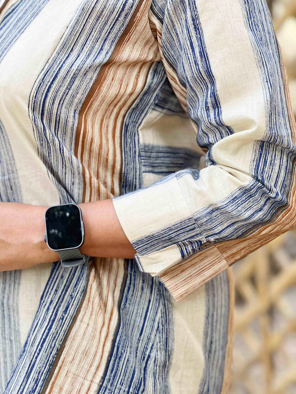 Dabu Stripe Cotton Shirt - Natural/Indigo