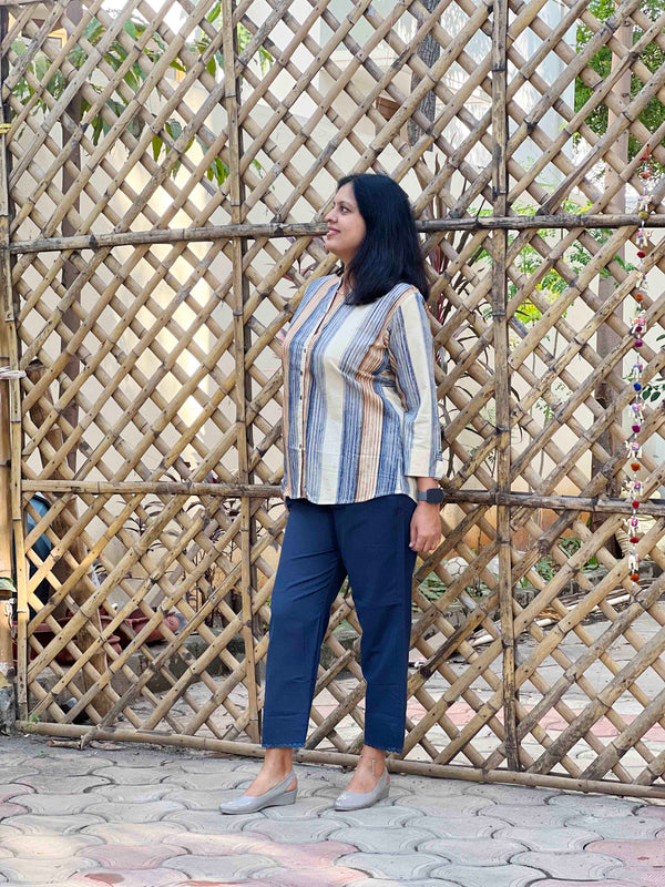 Dabu Stripe Cotton Shirt - Natural/Indigo