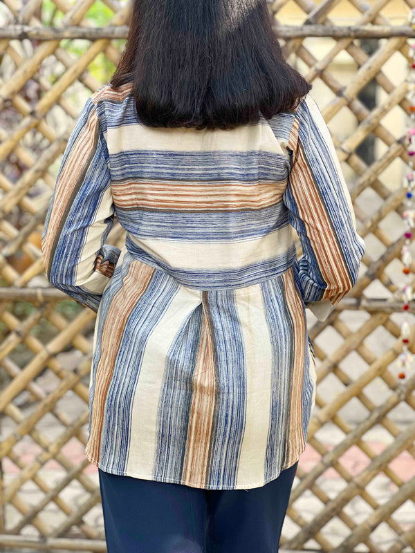 Dabu Stripe Cotton Shirt - Natural/Indigo