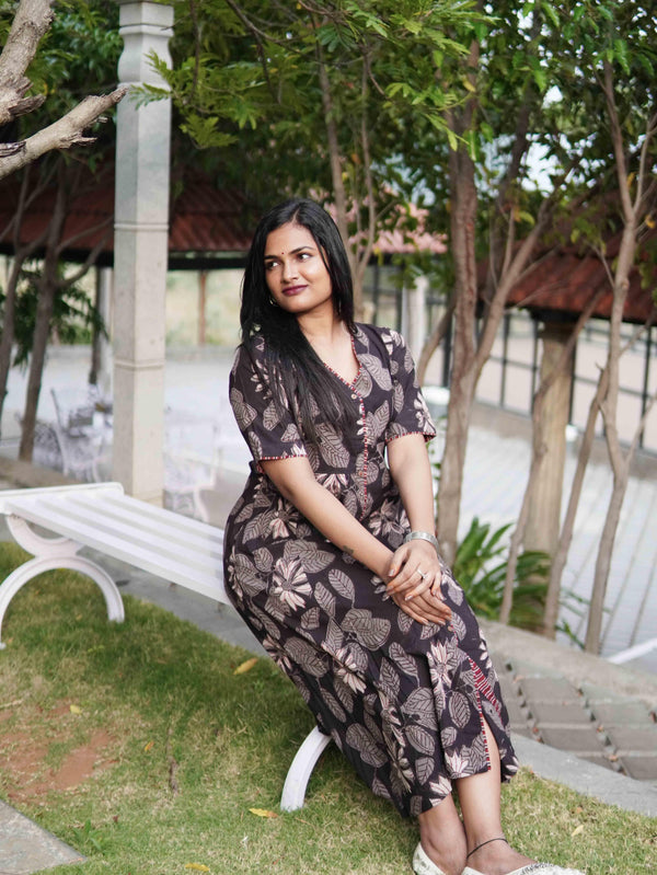 Dabu Block Print Cotton Dress -Black