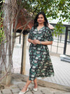 Dabu Block Print Cotton Dress - Green & Black