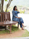 Ajrakh Lotus Soft Mul Cotton Cord Set - Indigo