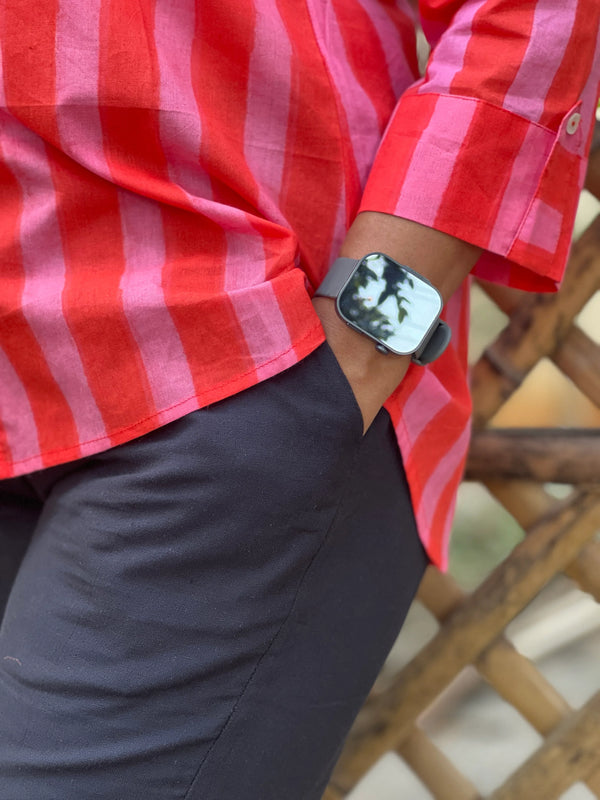 Cotton Stripe Hand Block Print - Red
