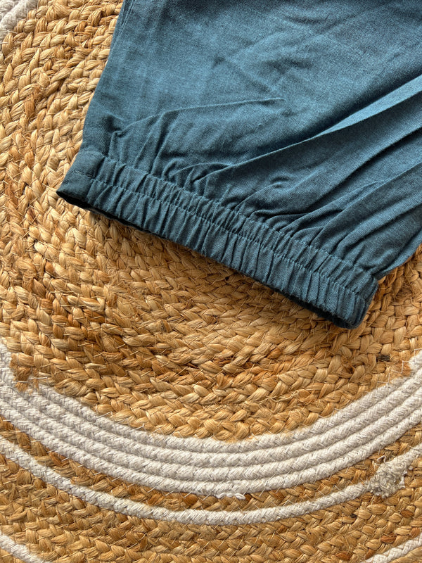 Cotton Pant - Denim Textured Blue Palazzo