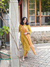 Ajrakh Lotus Soft Mul Cotton Angrakhaa Neck Cord Set - Mustard