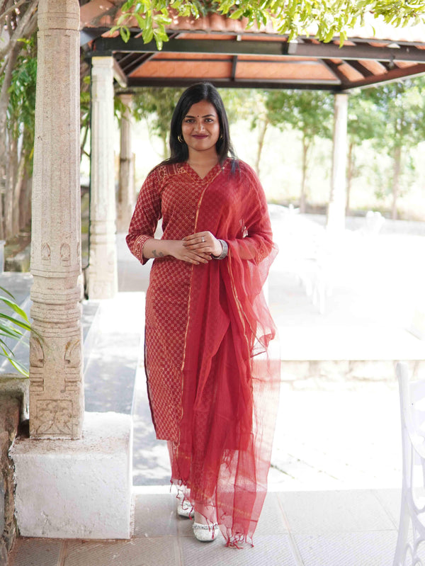 Ajrakh star Soft Mul Cotton Cord Set - Red