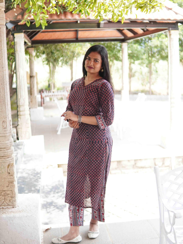 Ajrakh star Soft Mul Cotton Cord Set- Navy Blue