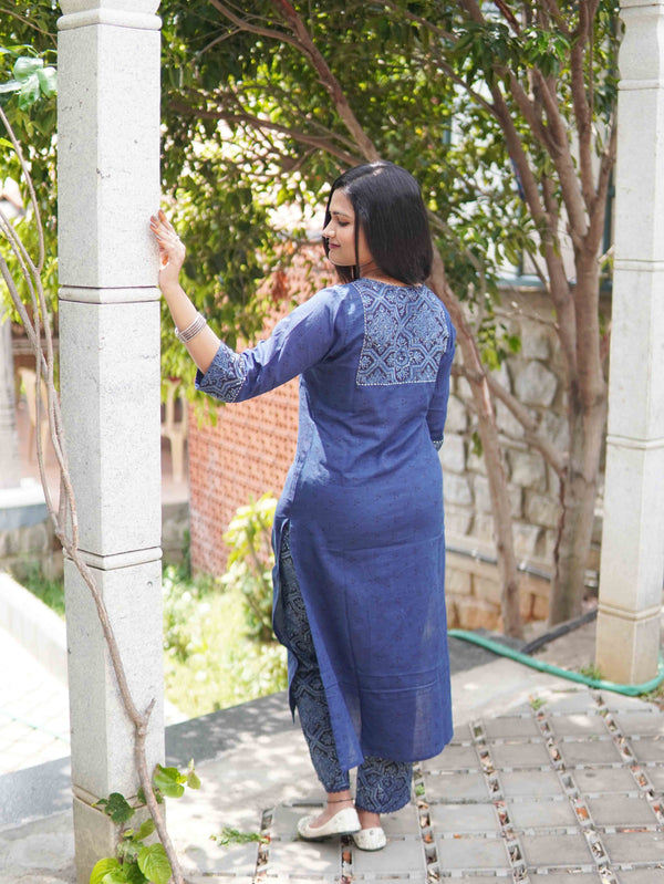 Ajrakh dots Soft Mul Cotton Cord Set - indigo