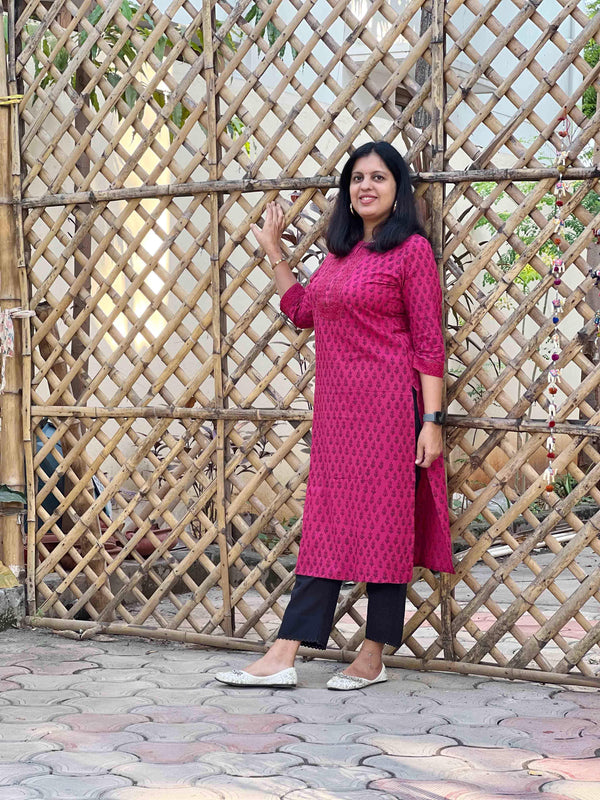 Bagh Block Print Floral Kurta ( One Piece ) - Magenta