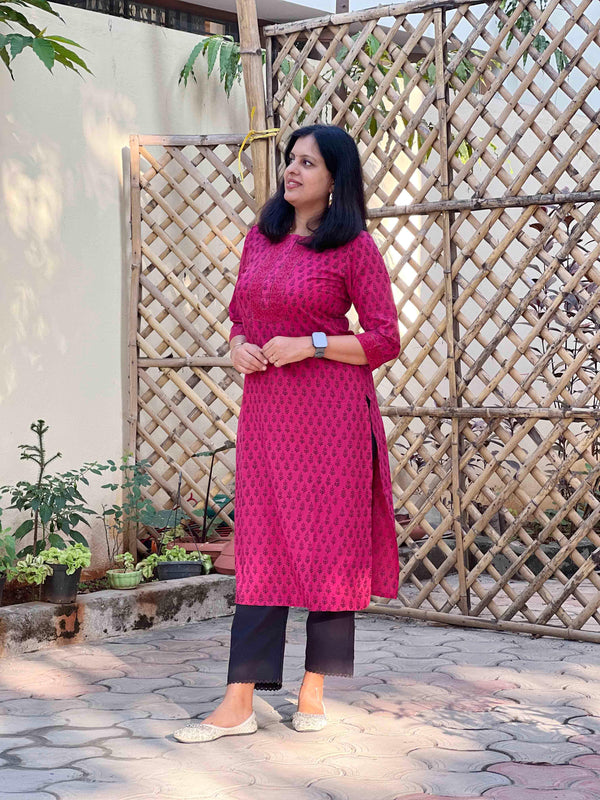 Bagh Block Print Floral Kurta - Magenta
