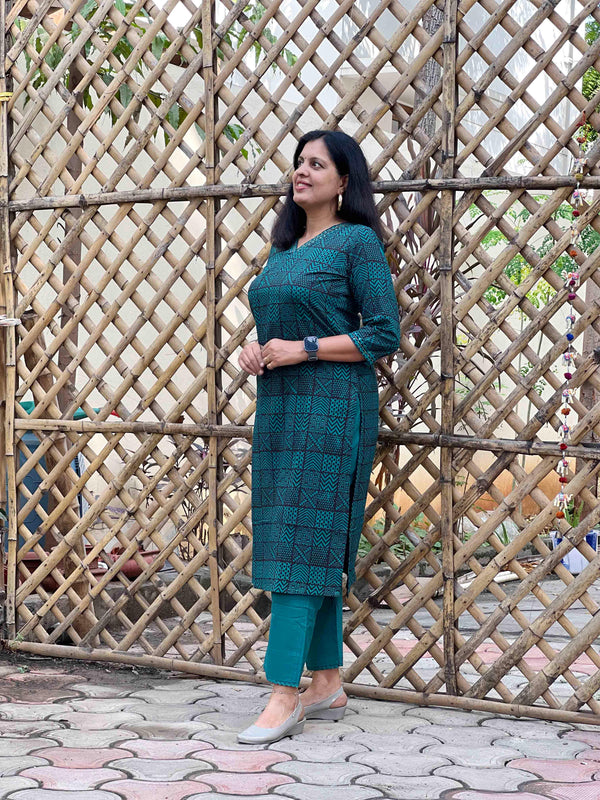 Bagh Block PrintKurta -Pine Green Square
