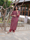 Ajrakh Mul Cotton Kurta - Diamond Maroon