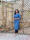 Azure Blue Floral Bagh Hand Block Print Cotton Straight-Fit Kurta for women