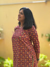Sanganeri Print Cotton Cord Set ( 2 Piece ) -Burgundy