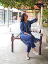 Ajrakh Mul Cotton Kurta ( One Piece ) - Diamond Indigo