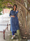 Ajrakh Mul Cotton Kurta ( One Piece ) - Diamond Indigo