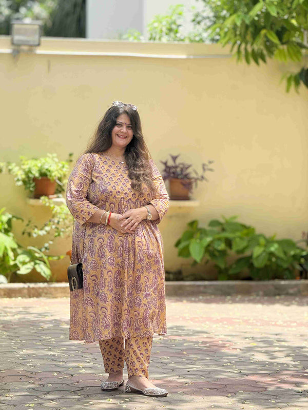 Mughal Hand Block Print- Earthy Yellow