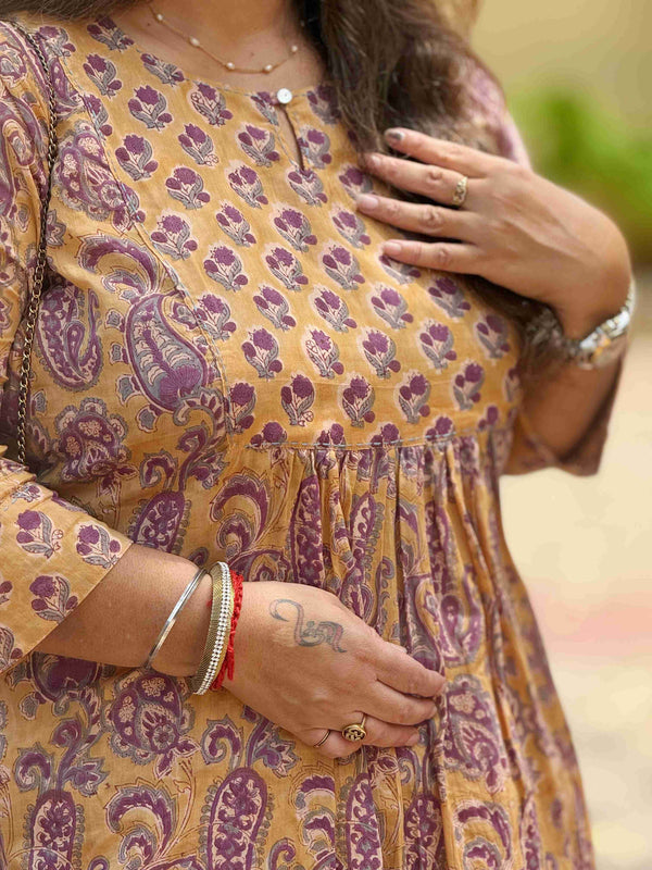 Mughal Hand Block Print- Earthy Yellow