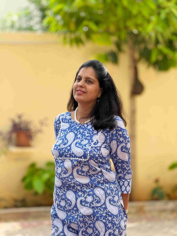 Mughal Hand Block Print ( 2 Piece ) - Royal Blue