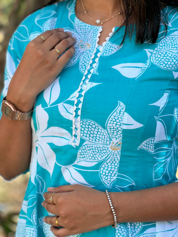 Flared Cord Set ( 2 Piece ) - Turquoise Blue