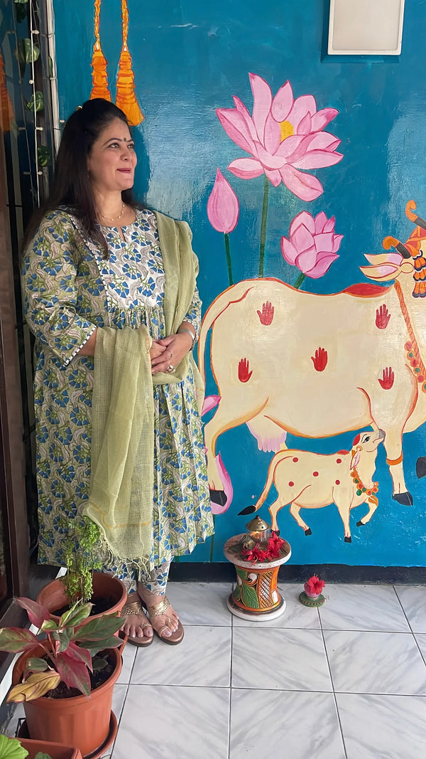 Front Gathers Co-ord Set - Green