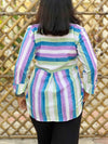 Cotton Stripe Hand Block Print - White Blue
