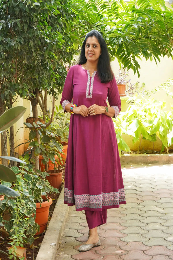 Aarini Magenta Flared Two-Piece Co-Ord Set with Contrast Print