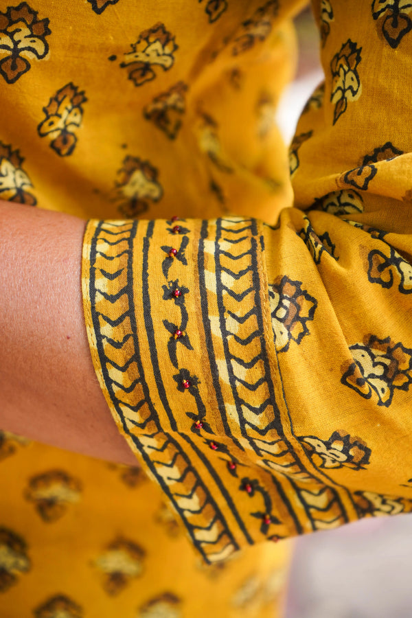 Ajrakh Hand Block Print ( 2 Piece ) - Mustard