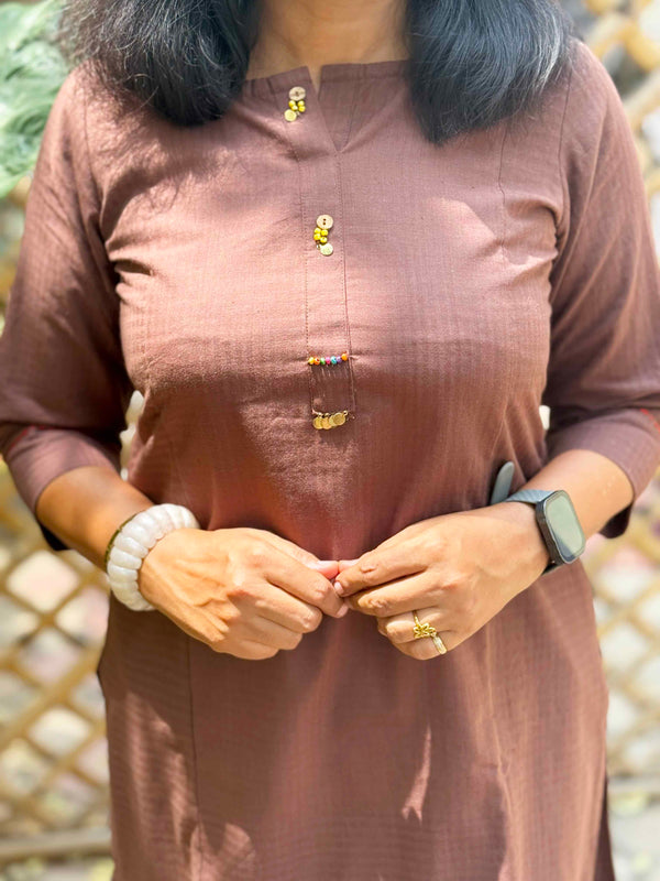 Self Checks Cotton Cord Set ( 2 Piece ) -Brown