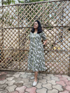 grey vine leaf dabu print cotton dress for women