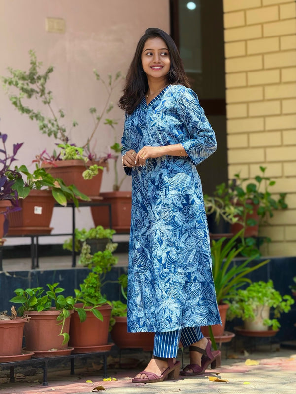 Dabu Jaal Cotton Cord Set - Indigo