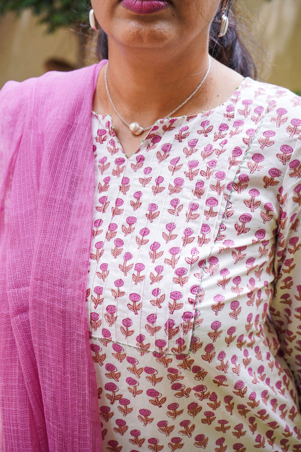Sanganeri Hand Block Print ( 2 Piece ) - Pink