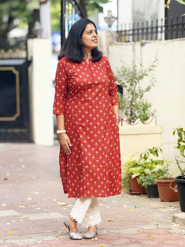 Cotton Kurta ( One Piece ) - Red