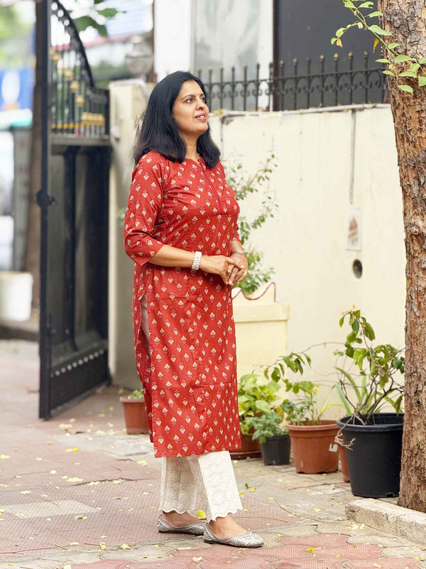 Cotton Kurta ( One Piece ) - Red