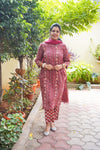 Red Sanganeri floral motif hand block print two-piece cotton co-ord set for women